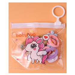 Babyhug Free Size Rubber Bands  with Floral Kitten and Bear Applique Pack of 8 - Pink Blue and Brown