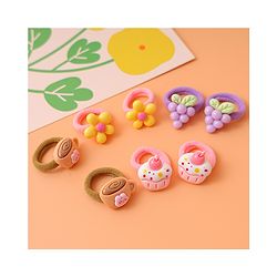 Babyhug Free Size  Rubber Bands with Floral Fruit and Cupcake Applique Pack of 8 - Brown Pink and Yellow