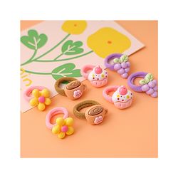 Babyhug Free Size  Rubber Bands with Floral Fruit and Cupcake Applique Pack of 8 - Brown Pink and Yellow