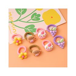 Babyhug Free Size  Rubber Bands with Floral Fruit and Cupcake Applique Pack of 8 - Brown Pink and Yellow