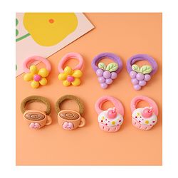 Babyhug Free Size  Rubber Bands with Floral Fruit and Cupcake Applique Pack of 8 - Brown Pink and Yellow