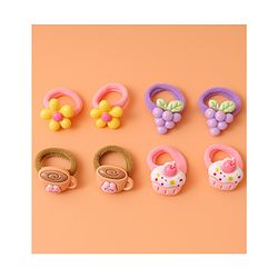 Babyhug Free Size  Rubber Bands with Floral Fruit and Cupcake Applique Pack of 8 - Brown Pink and Yellow