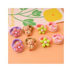 Babyhug Free Size Rubber Bands with Floral Bear and Donut Applique Pack of 8 - Pink Yellow and Brown