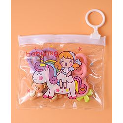 Babyhug Free Size Rubber Bands with Floral Bear and Donut Applique Pack of 8 - Pink Yellow and Brown
