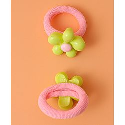 Babyhug Free Size Rubber Bands with Floral Bear and Donut Applique Pack of 8 - Pink Yellow and Brown