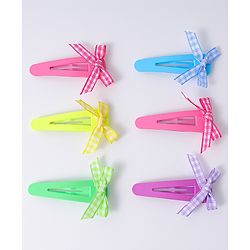 Babyhug Free Size Snap Clips With Bow Applique Pack Of 6 - Multi Colour