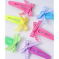 Babyhug Free Size Snap Clips With Bow Applique Pack Of 6 - Multi Colour