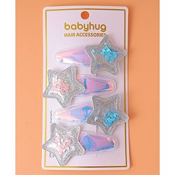 Babyhug Snap Clips with Star Applique Pack of 4 - Multicolor