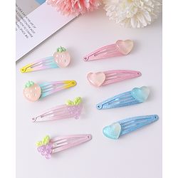 Babyhug Snap Clips with Heart & Fruits Applique Pack of 8 - Multicolor