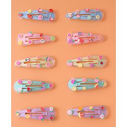 Babyhug Snap Clips with Fruits Applique Pack of 10 - Multicolor