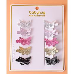 Babyhug Free Size Clips With Butterfly Applique Pack Of 10 - Multi Colour