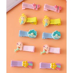Babyhug Hair Pins with Butterfly & Mermaid Applique Pack of 10 - Multicolor