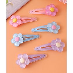 Babyhug Snap Clips with Floral Applique Pack of 6 - Pink Blue and Lilac