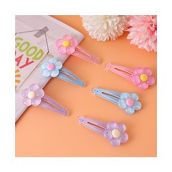 Babyhug Snap Clips with Floral Applique Pack of 6 - Pink Blue and Lilac