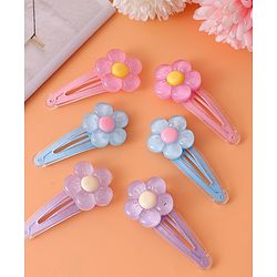 Babyhug Snap Clips with Floral Applique Pack of 6 - Pink Blue and Lilac