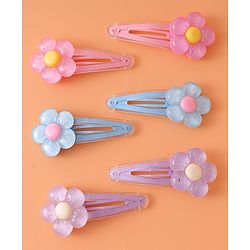 Babyhug Snap Clips with Floral Applique Pack of 6 - Pink Blue and Lilac