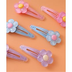 Babyhug Snap Clips with Floral Applique Pack of 6 - Pink Blue and Lilac