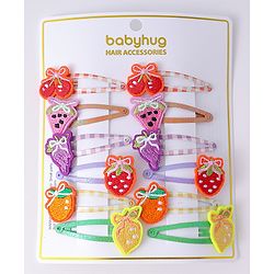 Babyhug Snap Clips with Fruits Applique Free Size Pack of 12 - Multicolor