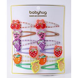Babyhug Snap Clips with Fruits Applique Free Size Pack of 12 - Multicolor