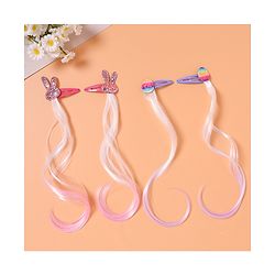 Babyhug Snap Clips with Hair Extensions Pack of 4 - Pink and Sky Blue