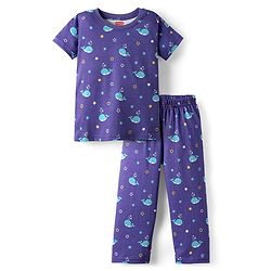 Babyhug Cotton Knit Half Sleeves Co-ords Night Suit with Dolphin Print - Blue