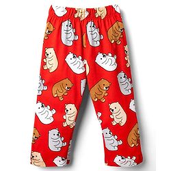 Babyhug Cotton Knit Half Sleeves Co-ords  Night Suit With Bear Print - Red