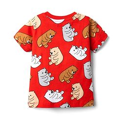 Babyhug Cotton Knit Half Sleeves Co-ords  Night Suit With Bear Print - Red
