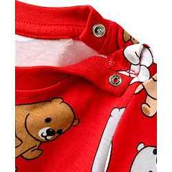 Babyhug Cotton Knit Half Sleeves Co-ords  Night Suit With Bear Print - Red
