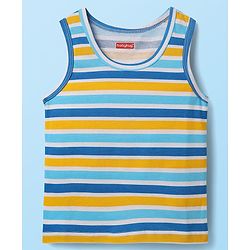 Babyhug 100% Cotton Sleeveless Animal Printed & Striped Sando Pack Of 3 -Orange Navy Blue & Yellow