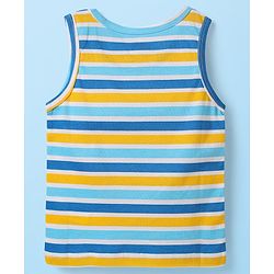 Babyhug 100% Cotton Sleeveless Animal Printed & Striped Sando Pack Of 3 -Orange Navy Blue & Yellow