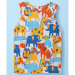 Babyhug 100% Cotton Sleeveless Animal Printed & Striped Sando Pack Of 3 -Orange Navy Blue & Yellow