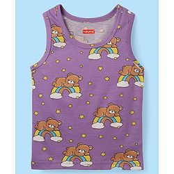 Babyhug 100% Cotton Sleeveless Teddy & Star Printed Sando Pack Of 3 -Purple Yellow & Blue