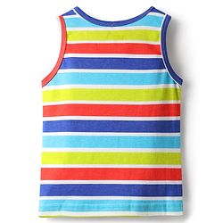 Babyhug 100% Cotton Single Jersey Knit Sleeveless Sando With Stripes & Dino Print Pack Of 3 - Red & Navy Blue