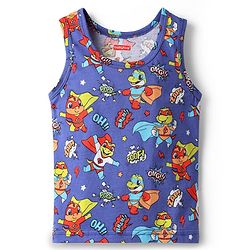 Babyhug 100% Cotton Single Jersey Knit Sleeveless Sando With Stripes & Dino Print Pack Of 3 - Red & Navy Blue