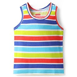 Babyhug 100% Cotton Single Jersey Knit Sleeveless Sando With Stripes & Dino Print Pack Of 3 - Red & Navy Blue