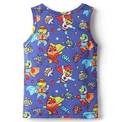 Babyhug 100% Cotton Single Jersey Knit Sleeveless Sando With Stripes & Dino Print Pack Of 3 - Red & Navy Blue