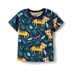 Babyhug Cotton Knit Half Sleeves Co-ords  Night Suit With Animals Print - Navy Blue