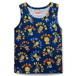 Babyhug 100% Cotton Single Jersey Knit Sando Stripes & Animal Print Pack Of 3 - Yellow Navy Blue & Blue