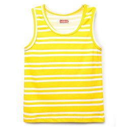 Babyhug 100% Cotton Single Jersey Knit Sando Stripes & Animal Print Pack Of 3 - Yellow Navy Blue & Blue