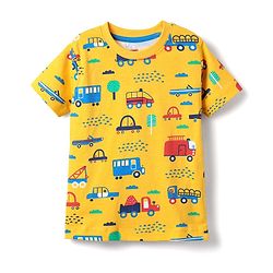 Babyhug Cotton Knit Half Sleeves Co-ords  Night Suit With Vehicles Print - Yellow