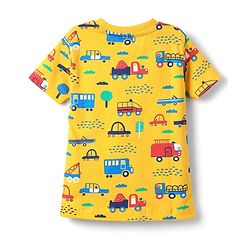 Babyhug Cotton Knit Half Sleeves Co-ords  Night Suit With Vehicles Print - Yellow