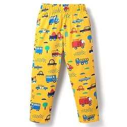 Babyhug Cotton Knit Half Sleeves Co-ords  Night Suit With Vehicles Print - Yellow