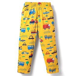 Babyhug Cotton Knit Half Sleeves Co-ords  Night Suit With Vehicles Print - Yellow