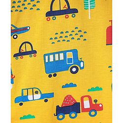 Babyhug Cotton Knit Half Sleeves Co-ords  Night Suit With Vehicles Print - Yellow