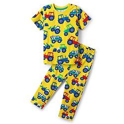 Babyhug Cotton Knit Half Sleeves Co-ords Night Suit with Vehicle Print - Yellow