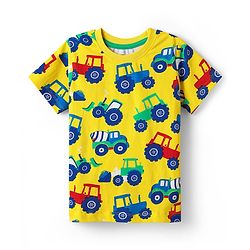 Babyhug Cotton Knit Half Sleeves Co-ords Night Suit with Vehicle Print - Yellow