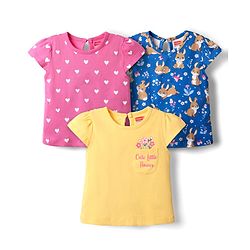 Babyhug Cotton Knit Half Sleeves T Shirt with Heart & Animal Print Pack of 3 - Pink & Blue