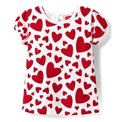 Babyhug 100% Cotton Knit Half Puffed Sleeves T-Shirts with Bow & Heart Print Pack of 3 - Red White & Navy Blue