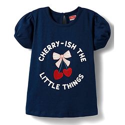 Babyhug 100% Cotton Knit Half Puffed Sleeves T-Shirts with Bow & Heart Print Pack of 3 - Red White & Navy Blue