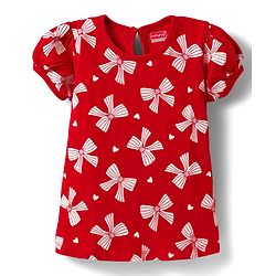 Babyhug 100% Cotton Knit Half Puffed Sleeves T-Shirts with Bow & Heart Print Pack of 3 - Red White & Navy Blue
